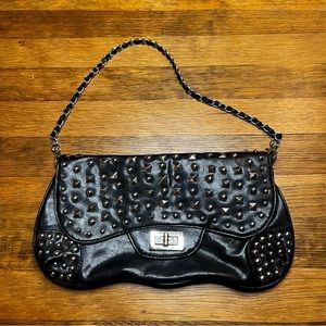 Black Studded Vegan Leather Handbag Purse Shoulder Bag